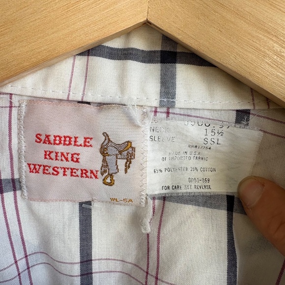 Vintage Saddle King Western Snap Shirt Men's L Plaid Pearl Snap Cowboy Rodeo 70s - Picture 6 of 8